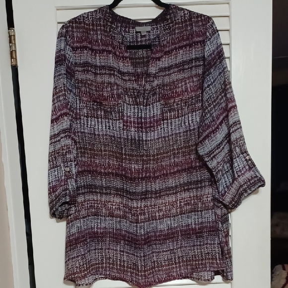 Avenue 18/20 Women's Plaid Sheer 3/4 Sleeve Blouse - Picture 1 of 7
